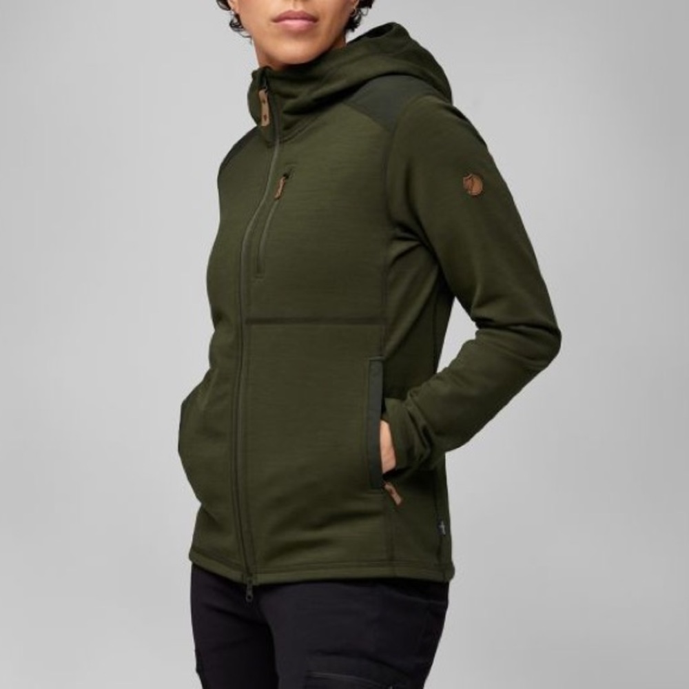 FJALLRAVEN Women's Keb Fleece Hoodie Lightweight Jacket Front Zip Olive Green